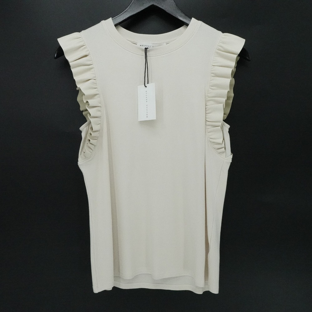 Melissa Nepton Juna Top Womens Small‎ Cream Ruffle Sleeve Ribbed Tank Blouse